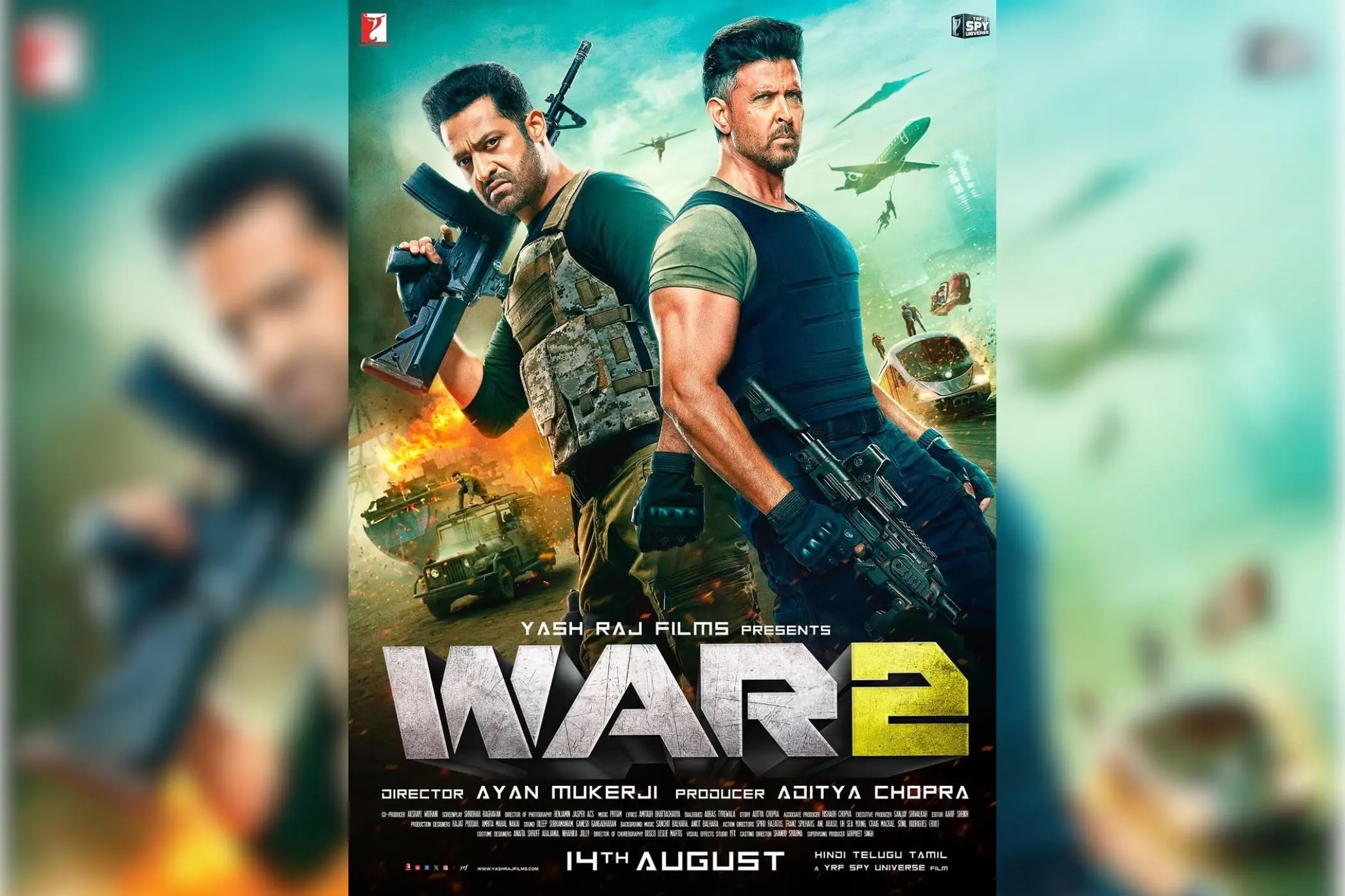 War 2 Review Poster – Hrithik Roshan vs Jr NTR intense showdown